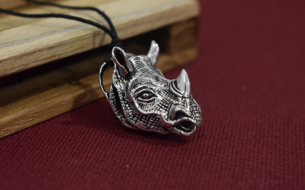 Rhino Head Rhinoceros 92.5 Sterling Silver Brass Gold Necklace Pendant Jewelry
