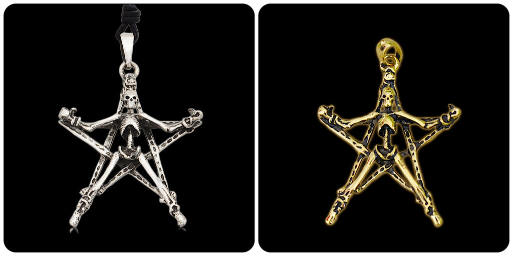 Star Man Skeleton On Pentagram Sterling Silver Gold Brass Charm Necklace Pendant Jewelry