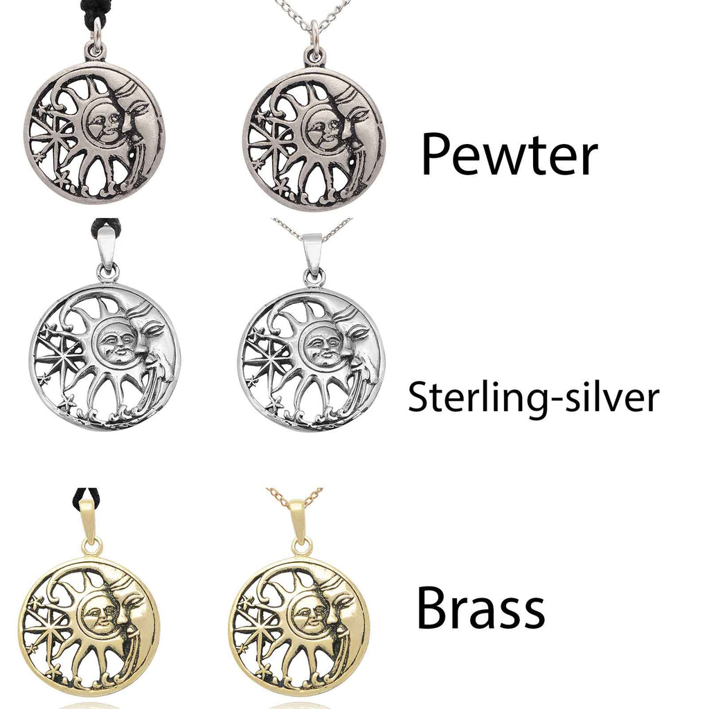 Sun Moon Ying Yang 92.5 Sterling Silver Pewter Brass Charm Necklace Pendant Jewelry