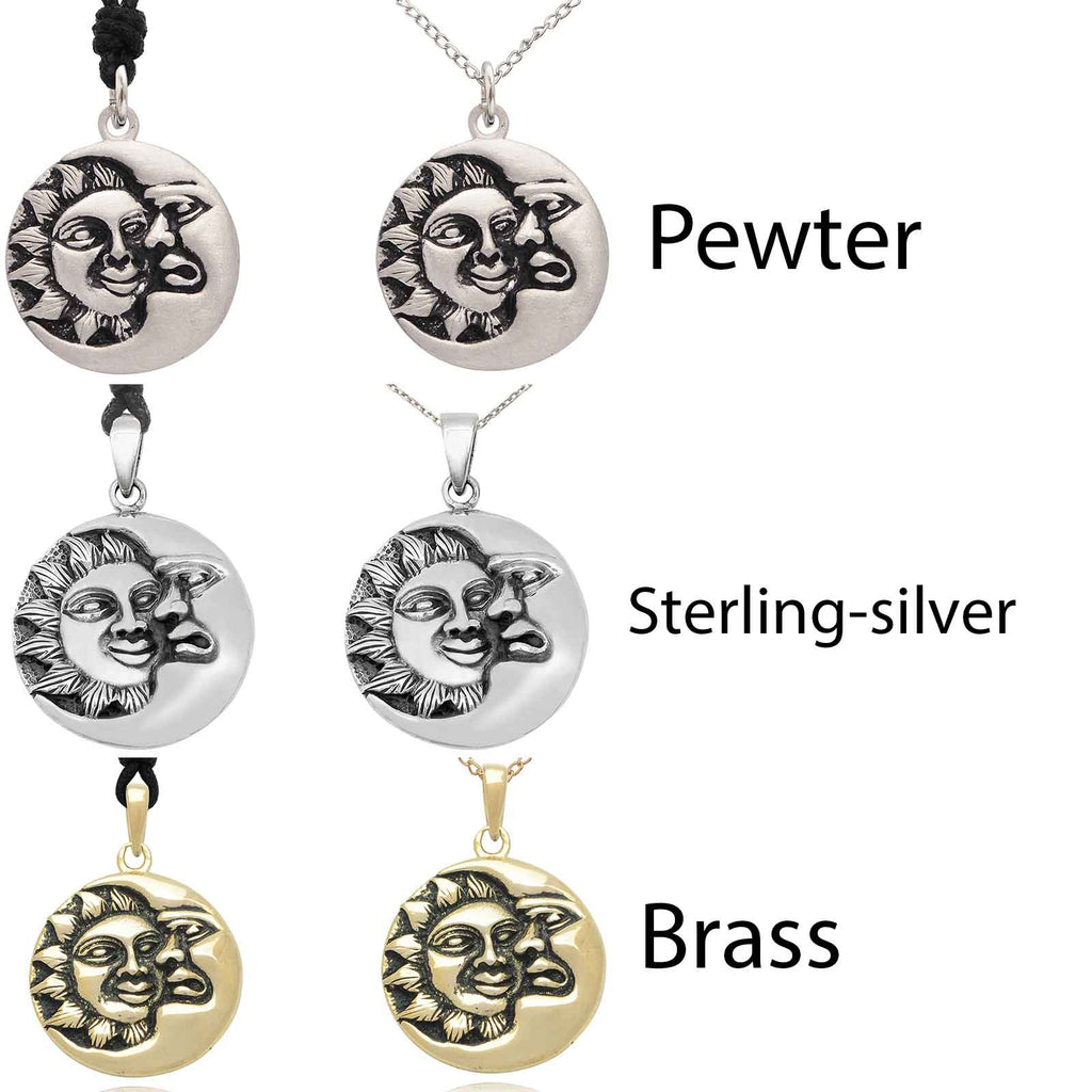 Sun Moon Ying Yang 92.5 Sterling Silver Pewter Brass Charm Necklace Pendant Jewelry