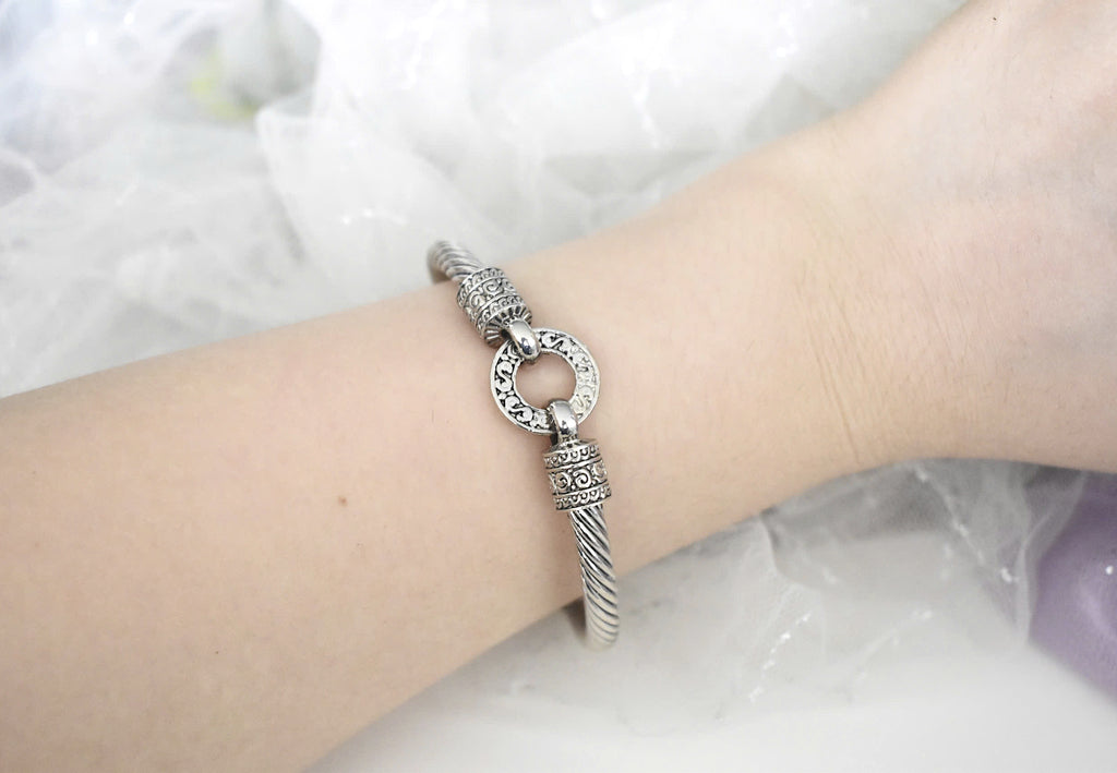 Elegant Two-Tone Stainless Steel Bangle Silver & Gold Color Jewelry