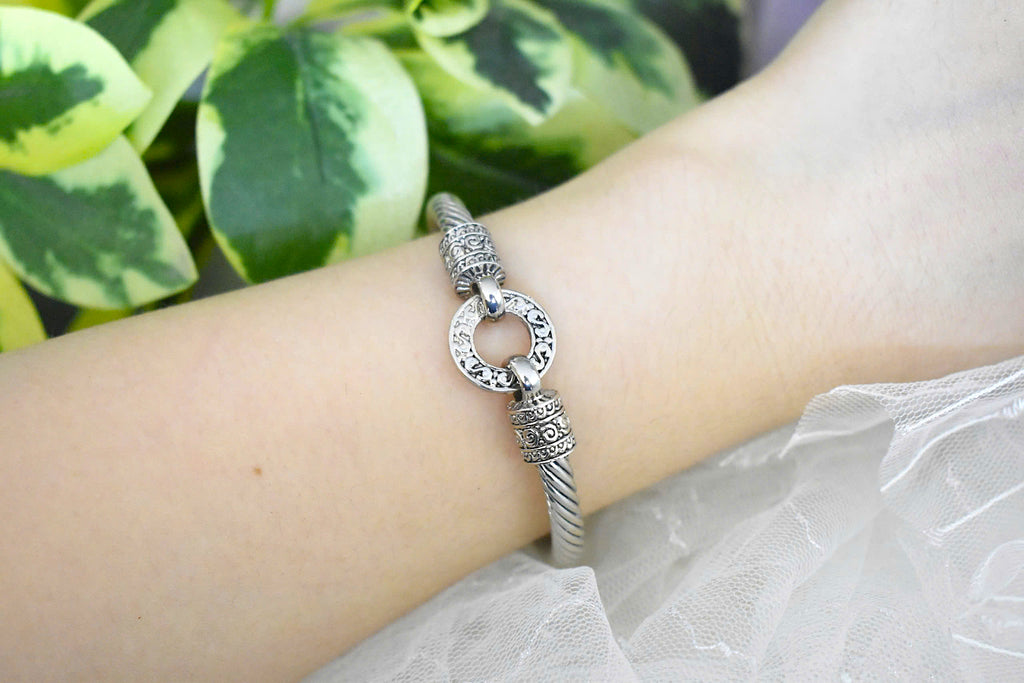 Elegant Two-Tone Stainless Steel Bangle Silver & Gold Color Jewelry