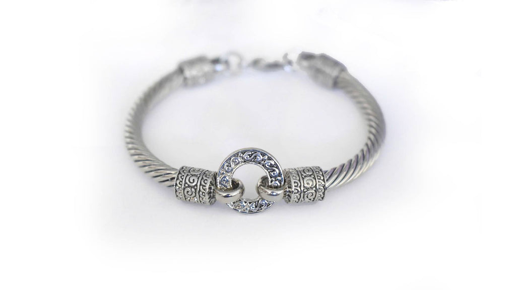 Elegant Two-Tone Stainless Steel Bangle Silver & Gold Color Jewelry