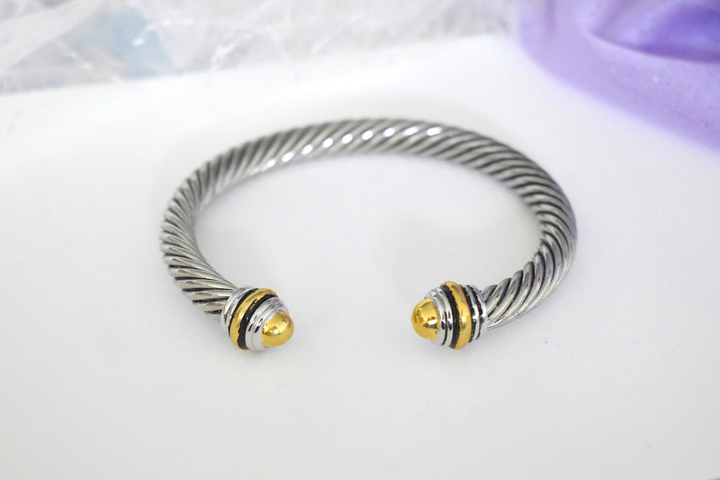 Elegant Two-Tone Stainless Steel Bangle Silver & Gold Color Jewelry