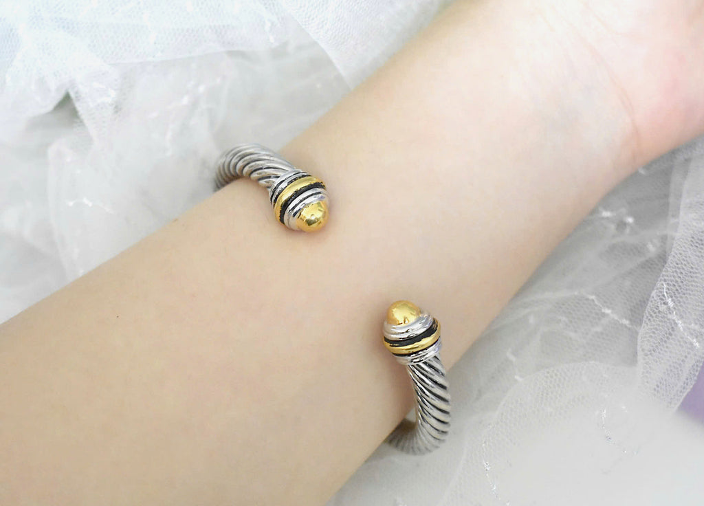 Elegant Two-Tone Stainless Steel Bangle Silver & Gold Color Jewelry