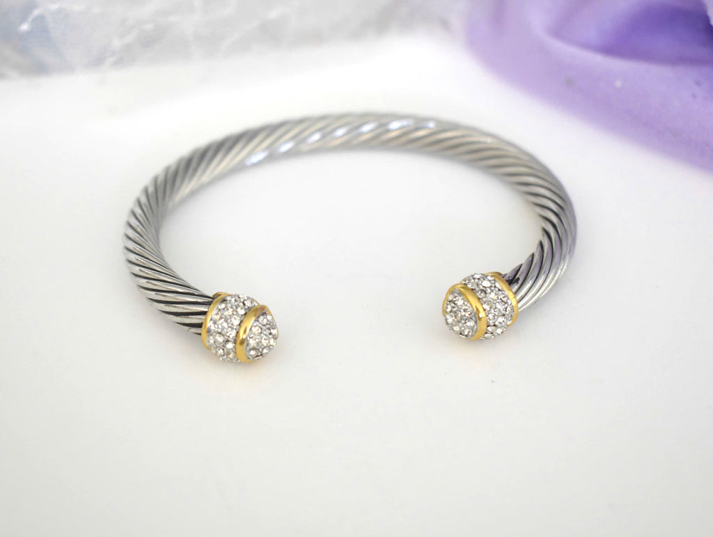Elegant Two-Tone Stainless Steel Bangle Silver & Gold Color Jewelry