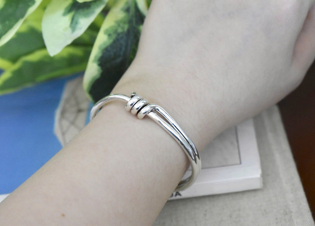 Handmade Fashion Knot Twisted Cuff Bracelet Sterling Silver Bracelet Jewelry