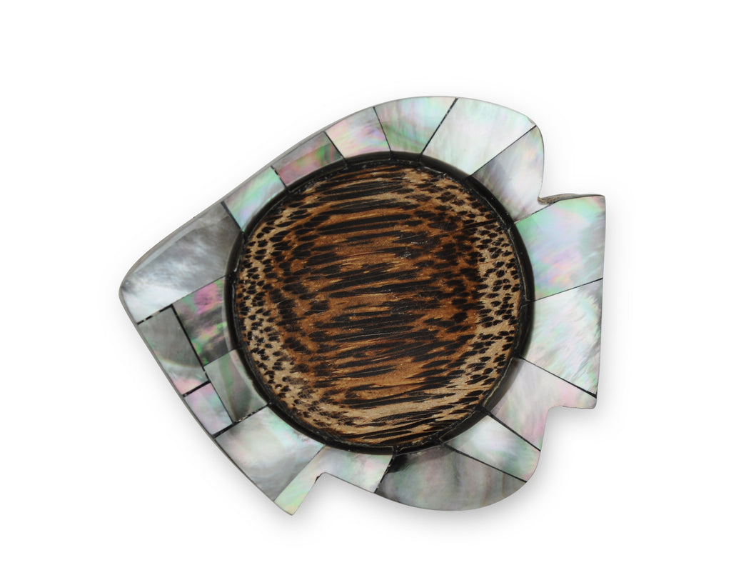 Fish Shaped Palm Wood Tealight Candle Holder Pink Mother of Pearl Inlay