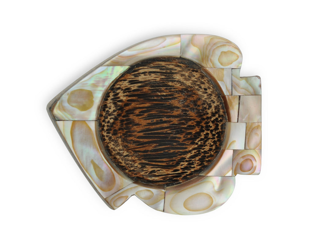 Fish Shaped Palm Wood Tealight Candle Holder Pink Mother of Pearl Inlay