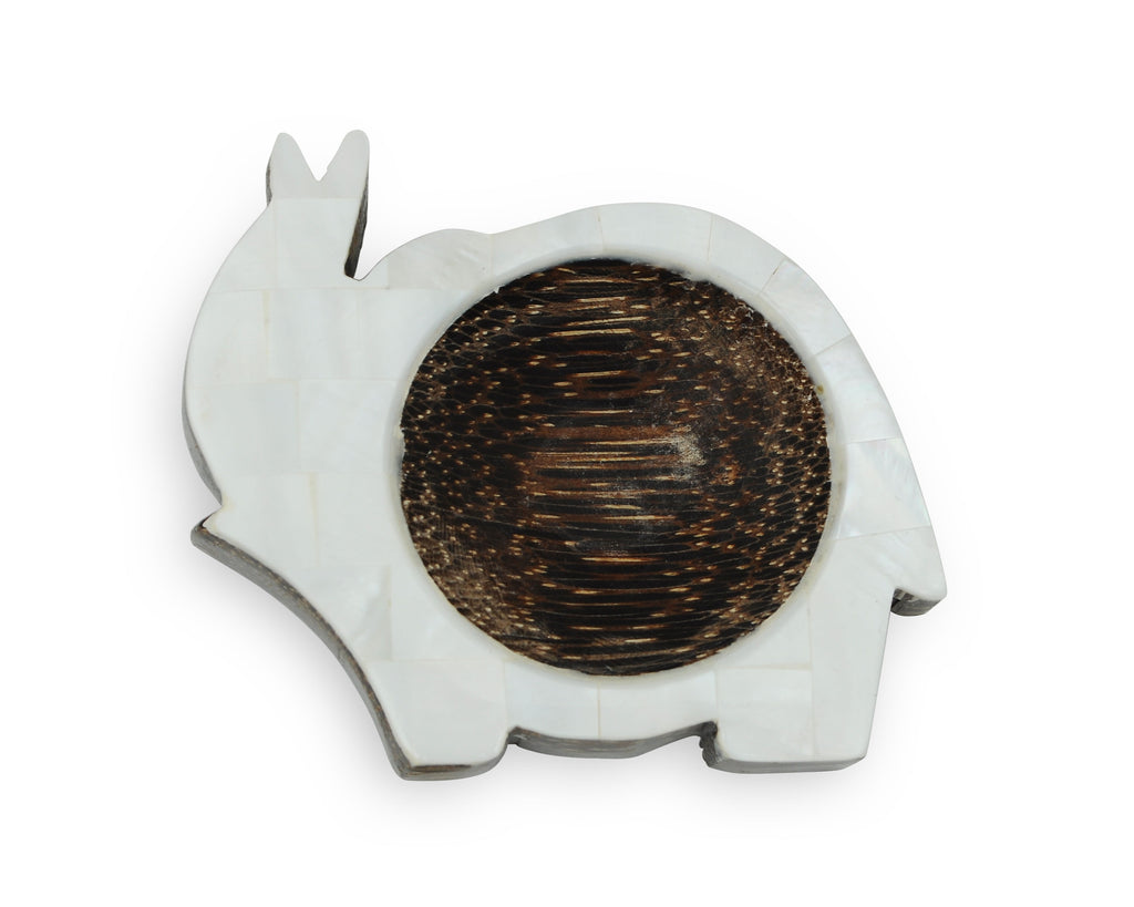 Elephant Shaped Palm Wood Tealight Candle Holder White Mother of Pearl Inlay