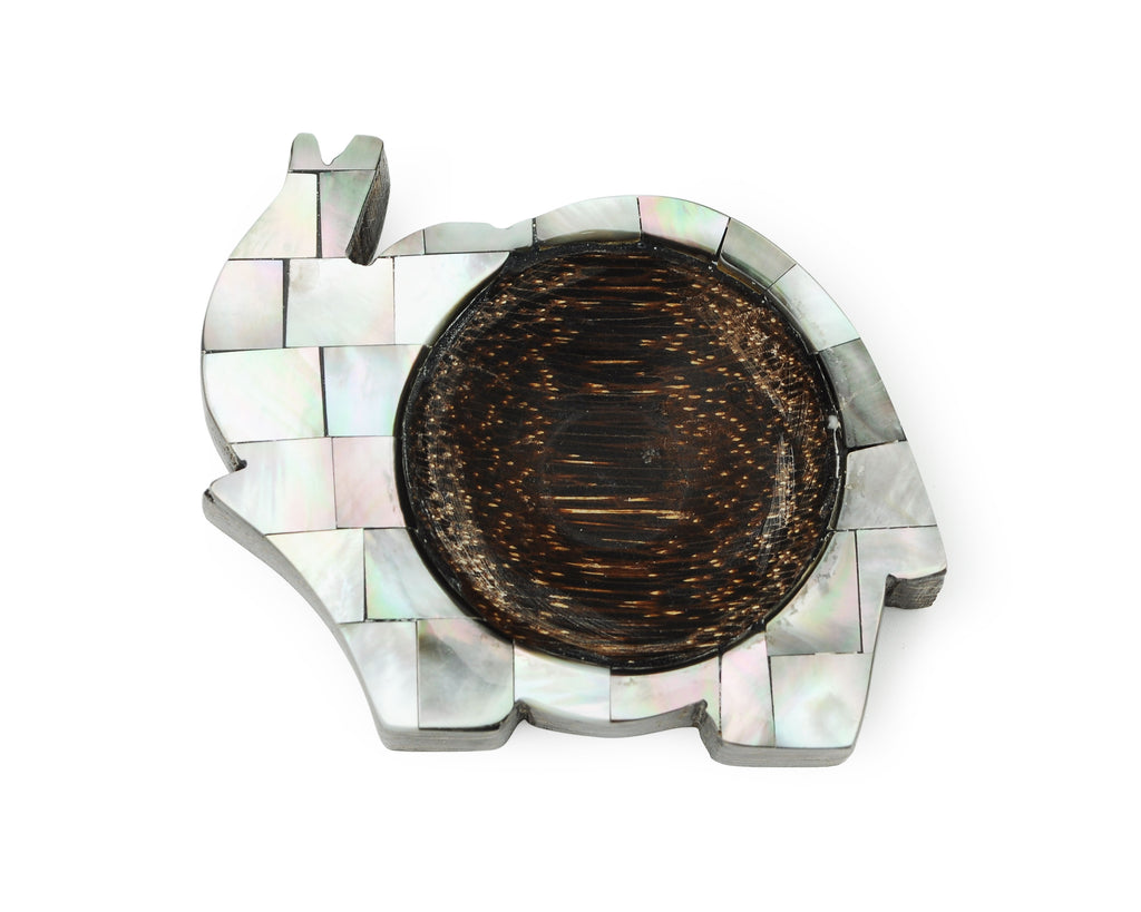 Elephant Shaped Palm Wood Tealight Candle Holder White Mother of Pearl Inlay