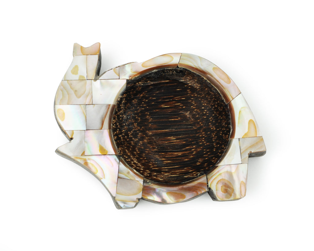 Elephant Shaped Palm Wood Tealight Candle Holder White Mother of Pearl Inlay