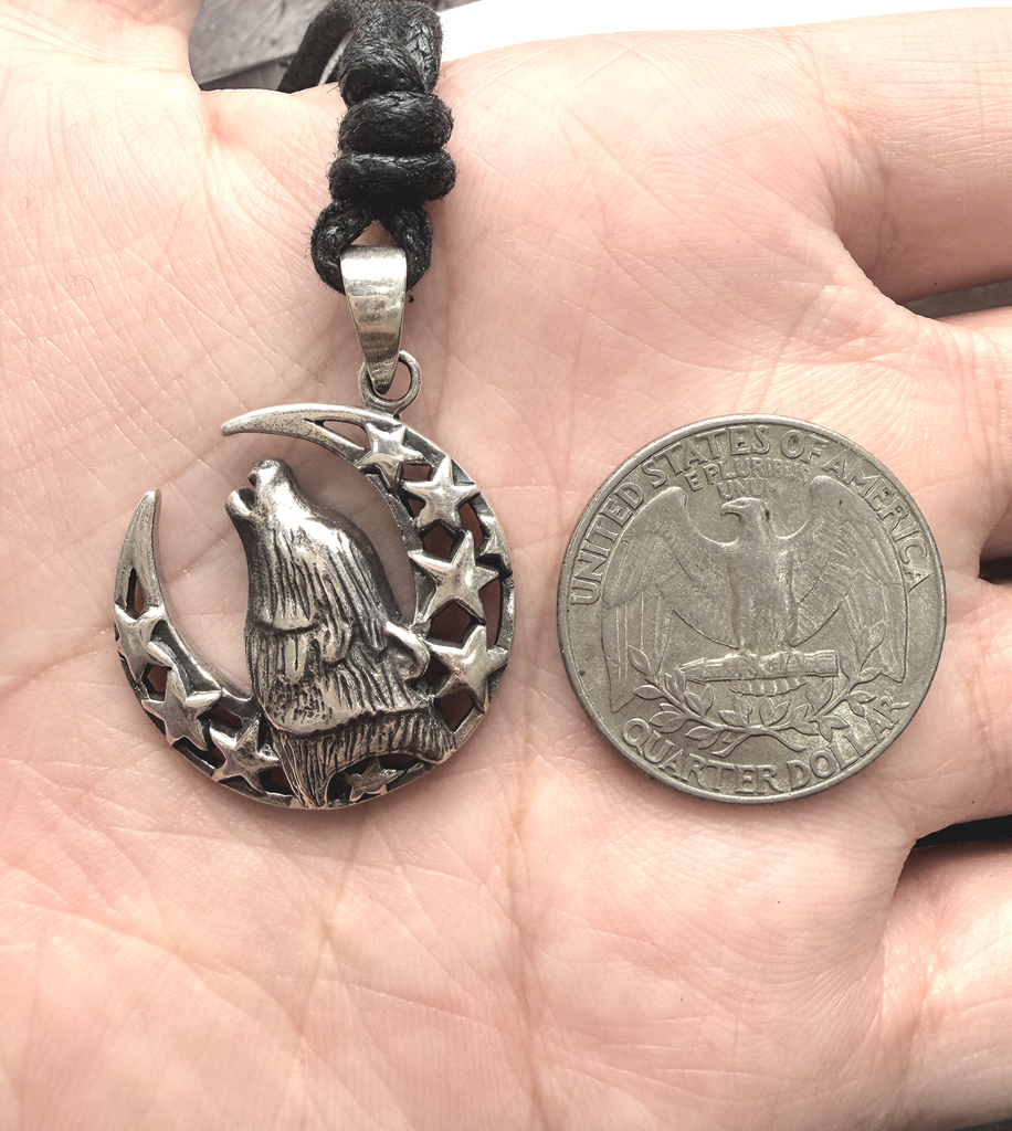 Wolf Howling Moon Indian 92.5 Sterling Silver Charm Necklace Pendent Jewelry