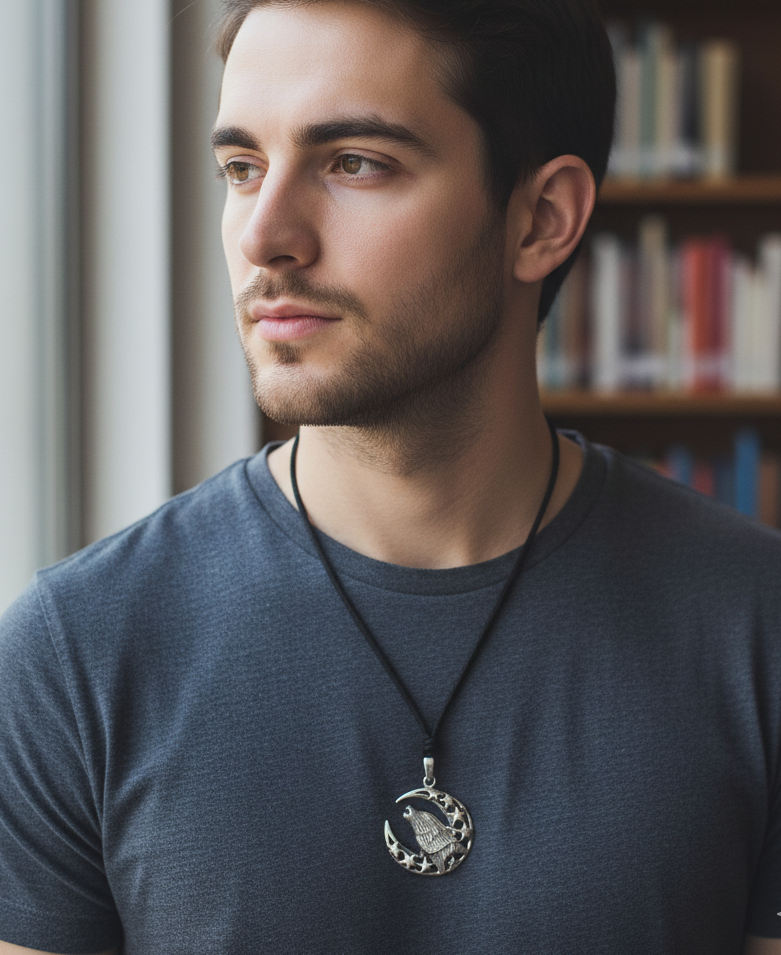 Wolf Howling Moon Indian 92.5 Sterling Silver Charm Necklace Pendent Jewelry