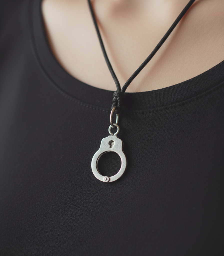 Handcuff Charm Pendant 925 Sterling Silver/Pewter With Adjustable Cotton Cord Necklace - Bondage Style Jewelry