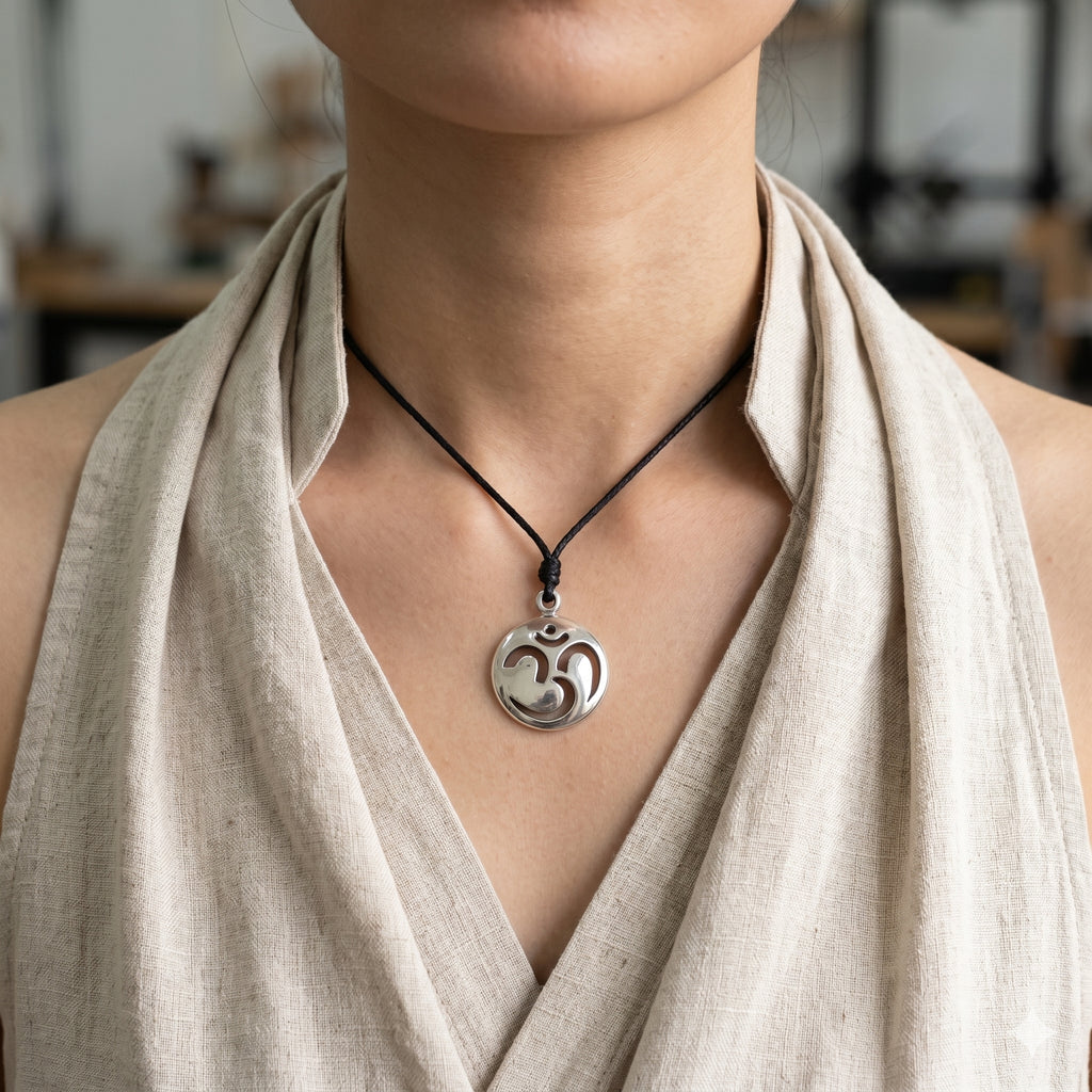 Large & Small Hindu Om Ohm 92.5 Sterling Silver Pewter Necklace Pendant Jewelry