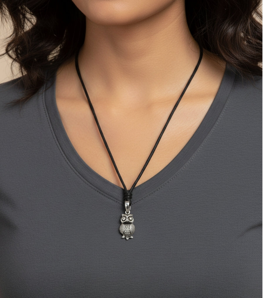 Unique Owl Bird Handmade 92.5 Sterling Silver Brass Pewter Necklace Pendant Jewelry
