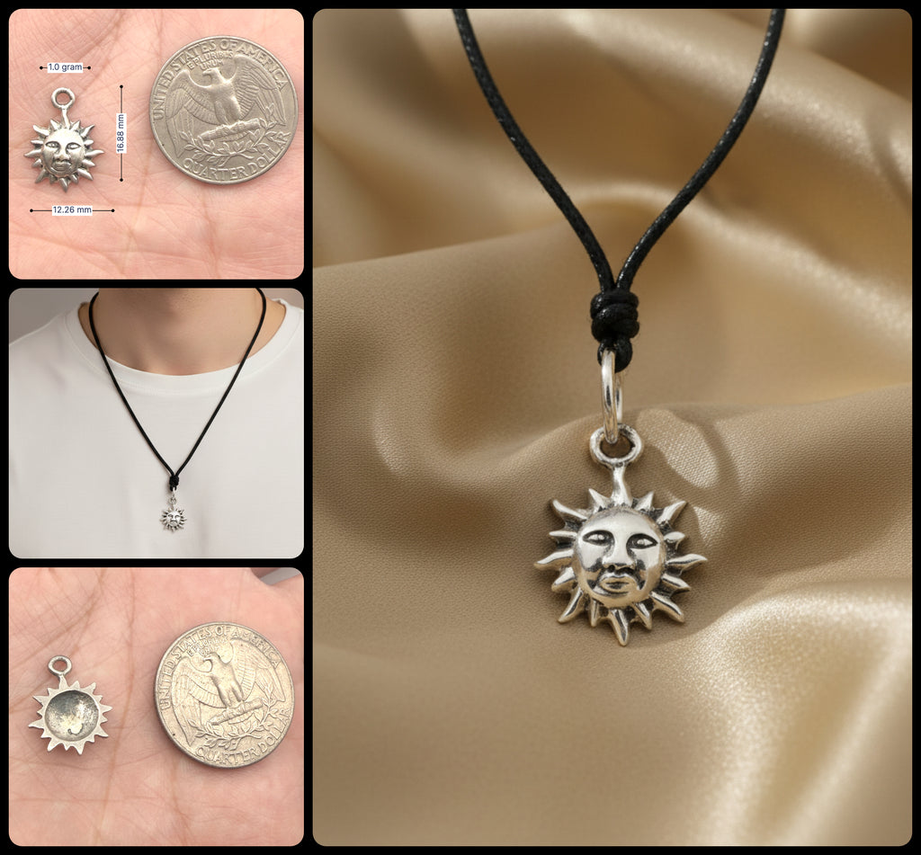 Mini Sun 92.5 Sterling Silver Gold Brass Charm Necklace Pendant Jewelry