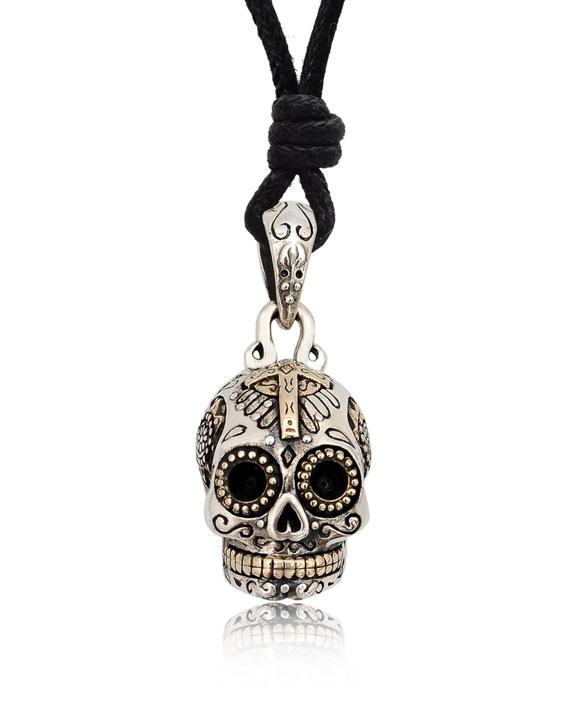 Mexican Skull Cross Jesus Sterling Silver Pewter Brass Necklace Pendant Jewelry