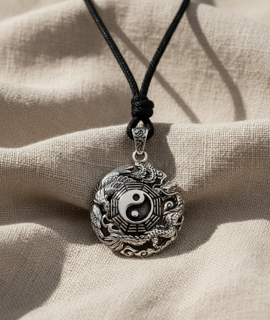 Phoenix Dragon Yin Yang 92.5 Sterling Silver Golden Brass Pewter Necklace Pendant