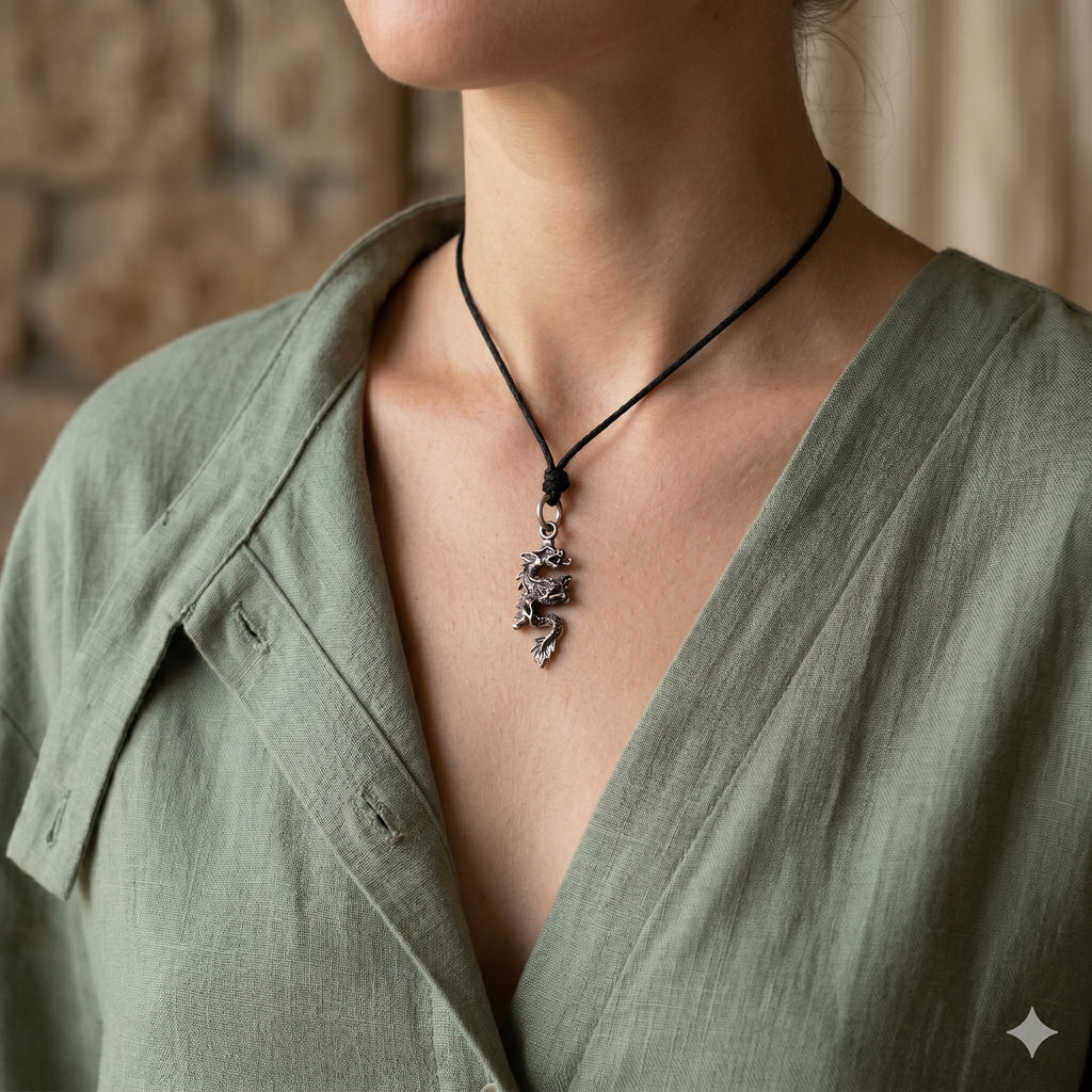 Dragon Chinese Handmade Sterling Silver Gold Brass Necklace Pendant Jewelry
