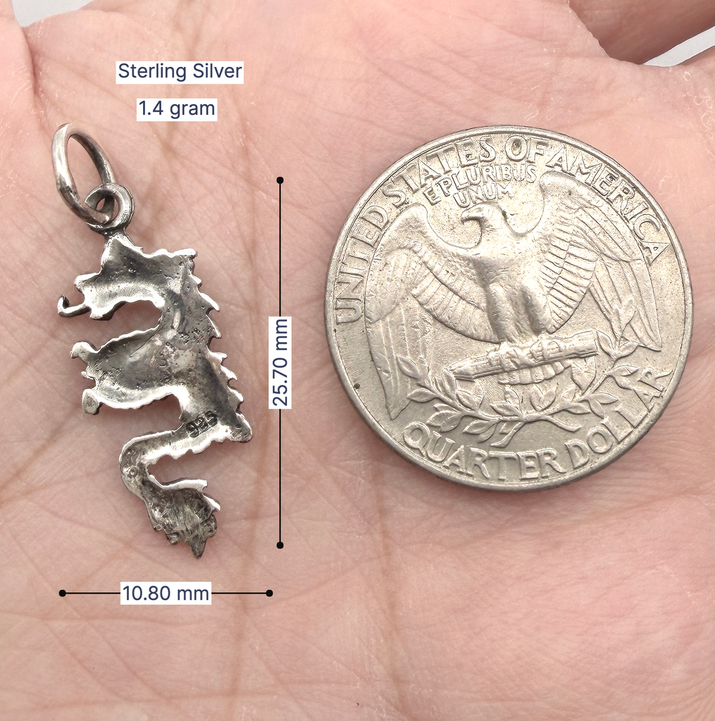 Dragon Chinese Handmade Sterling Silver Gold Brass Necklace Pendant Jewelry