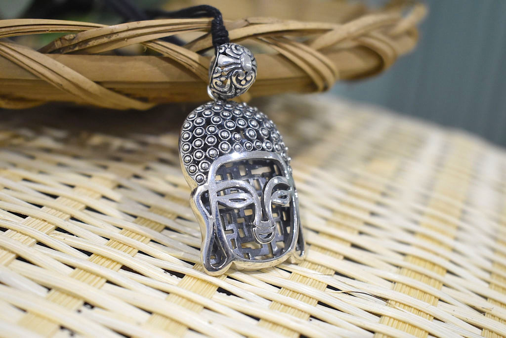 Tibetan Buddhist Buddha Head Sterling-silver Brass Charm Necklace Pendant Jewelry