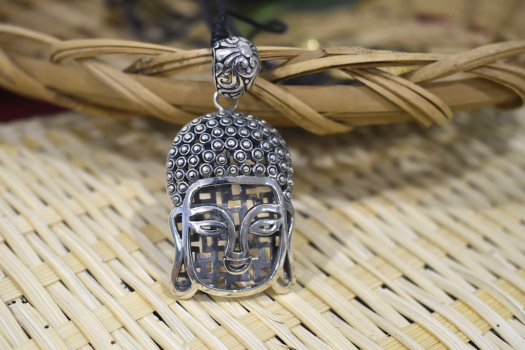 Tibetan Buddhist Buddha Head Sterling-silver Brass Charm Necklace Pendant Jewelry