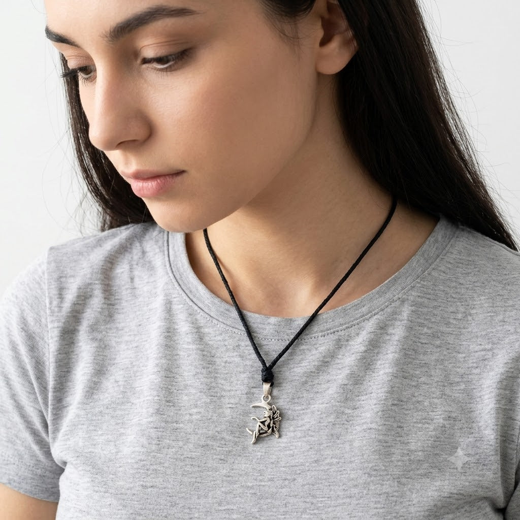 Fairy Moon Woman 92.5 Sterling Silver Gold Brass Charm Necklace Pendant Jewelry