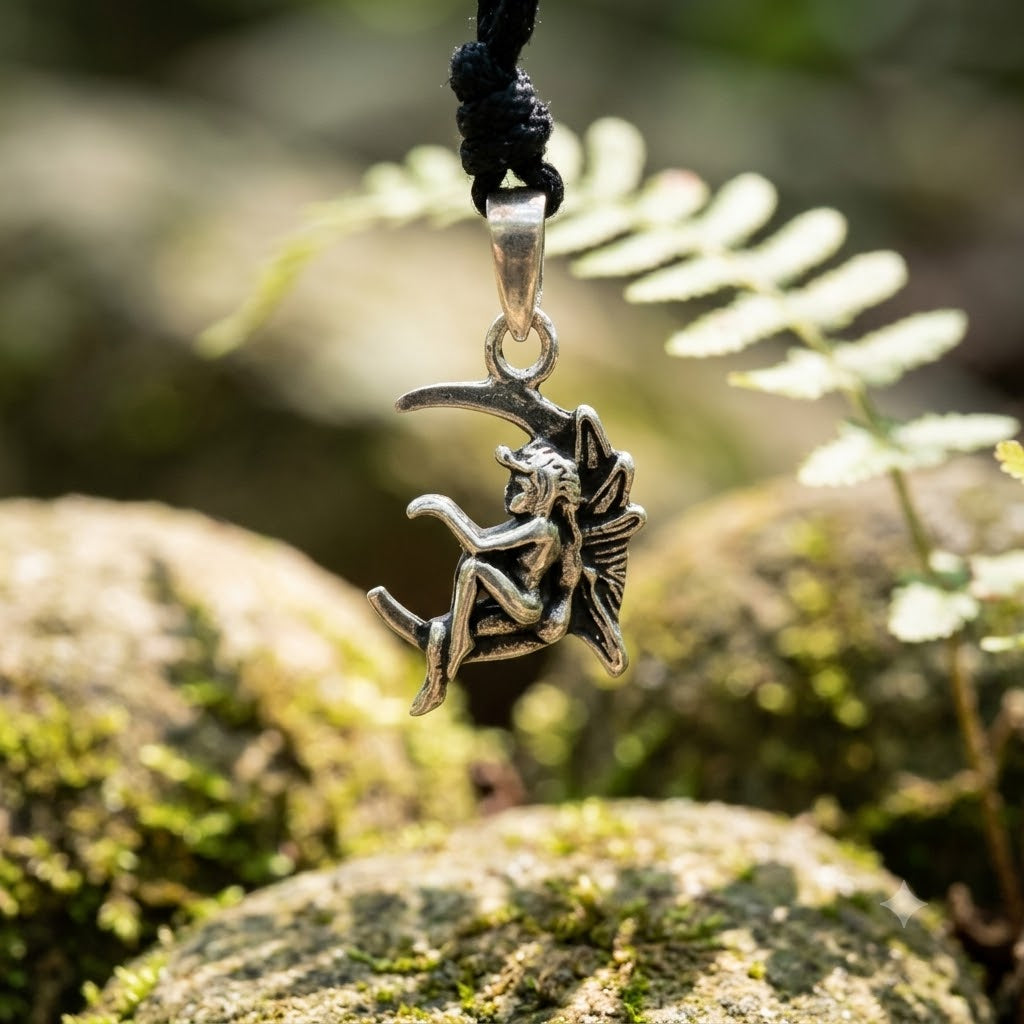 Fairy Moon Woman 92.5 Sterling Silver Gold Brass Charm Necklace Pendant Jewelry