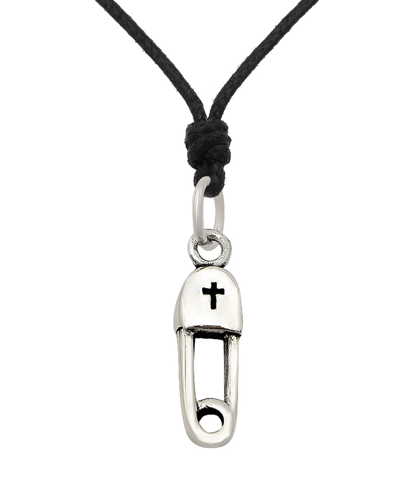 Lovely Safety Pin 92.5 Sterling Silver Pewter Brass Necklace Pendant Jewelry