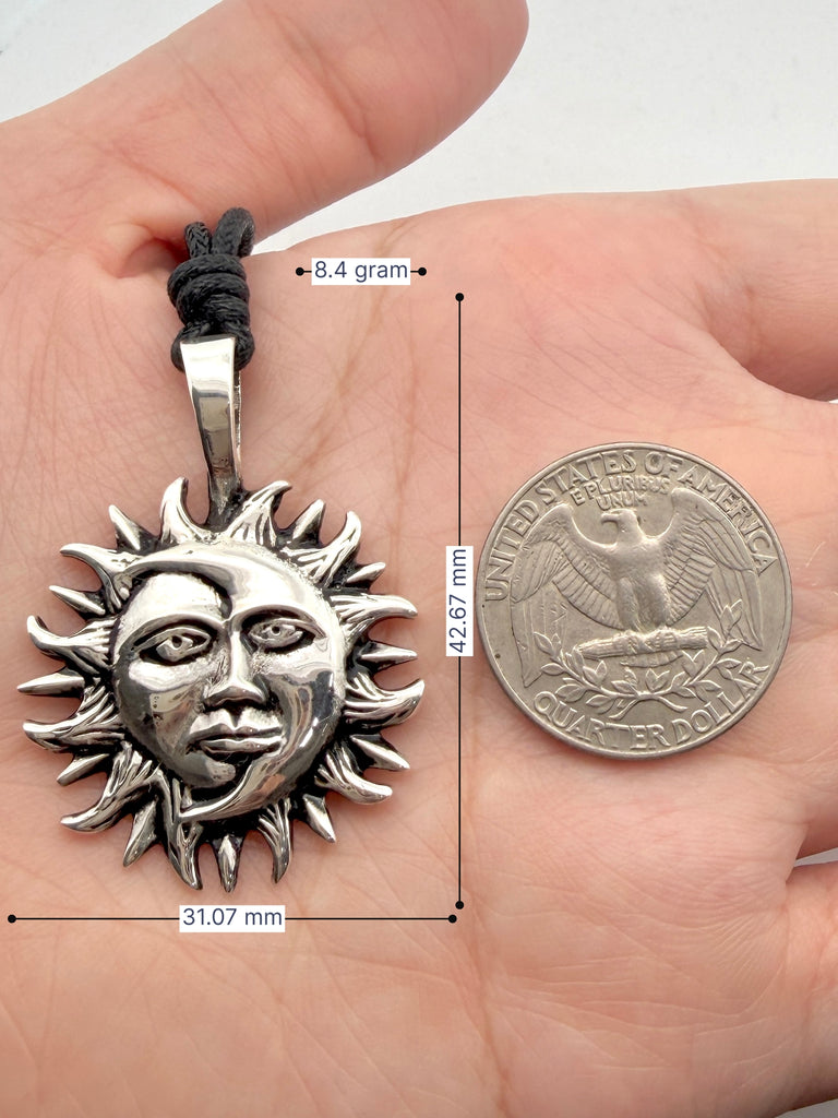 Ying Yang Sun & Moon 92.5 Sterling Silver Brass Charm Necklace Pendant Jewelry
