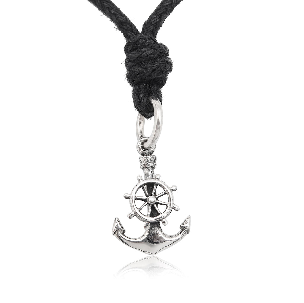 Ship Steering Wheel Anchor 92.5 Sterling Silver Pewter Necklace Pendent Jewelry