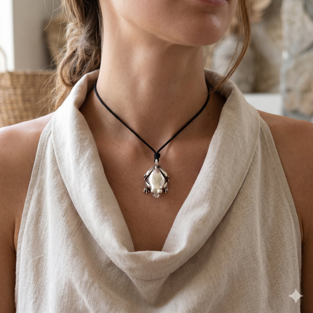 Cute Frog 92.5 Sterling Silver Charm Necklace Pendant Jewelry