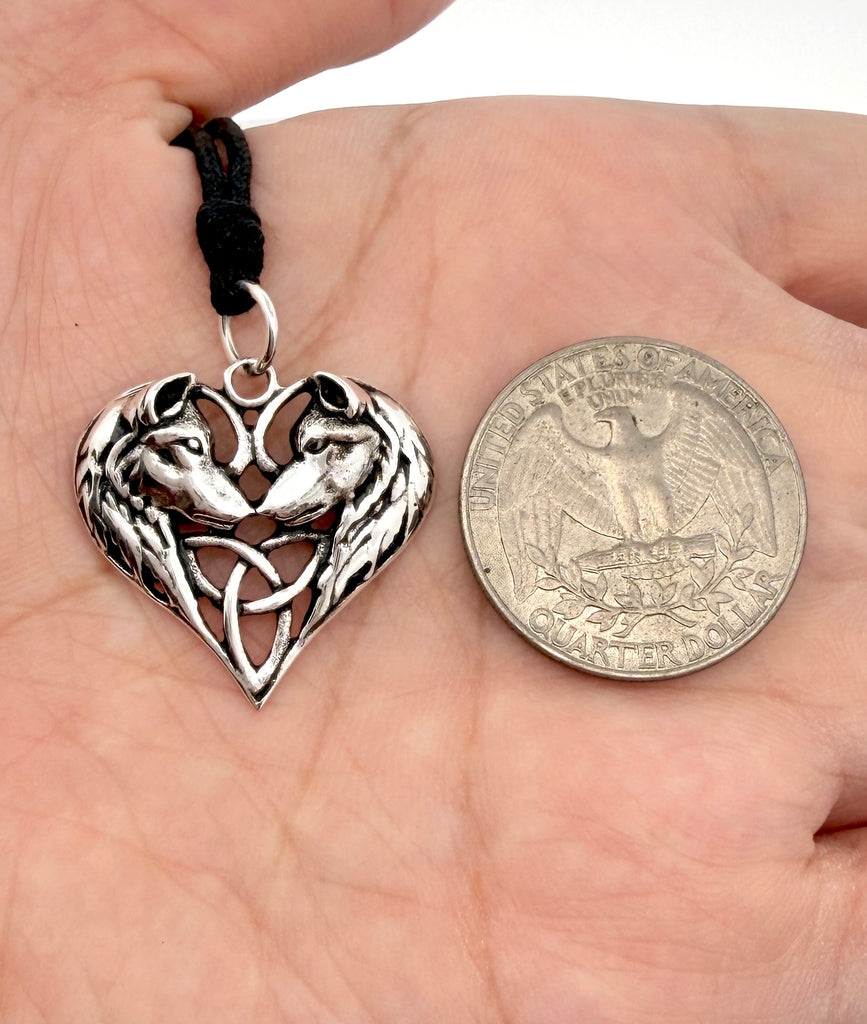 Wolf Heart Size S & M 92.5 Sterling Silver Pewter Brass Necklace Pendant Jewelry