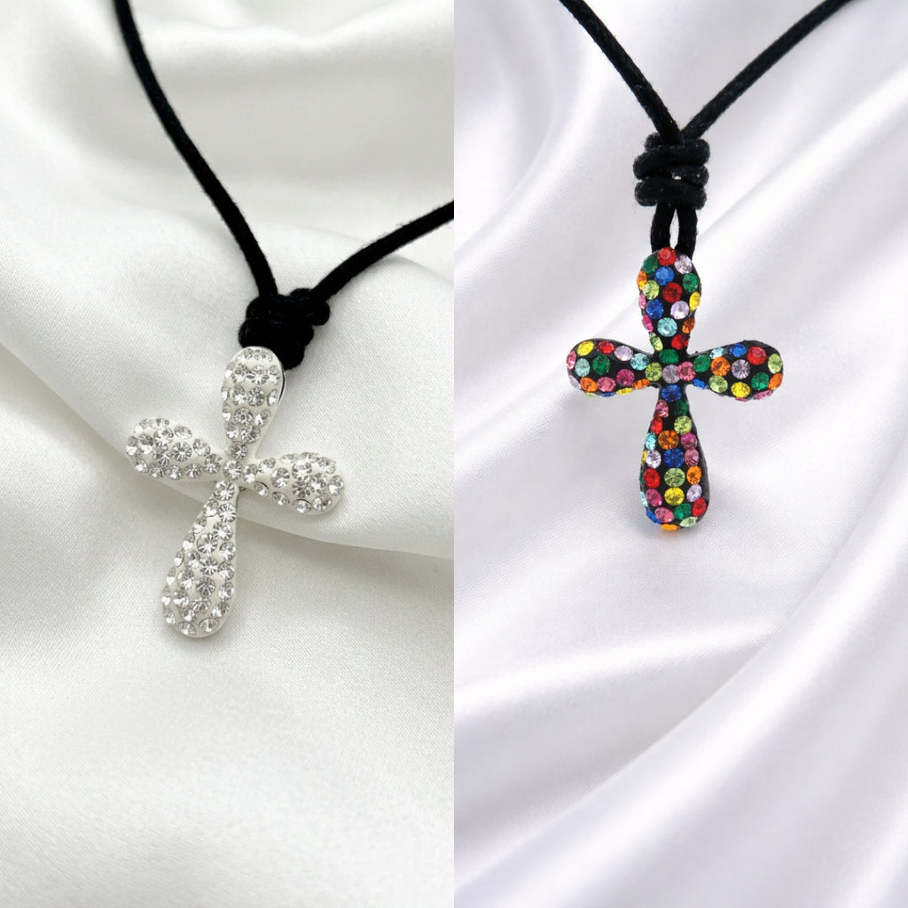 Cross multi color 92.5 Sterling Silver Necklace Pendant Jewelry.