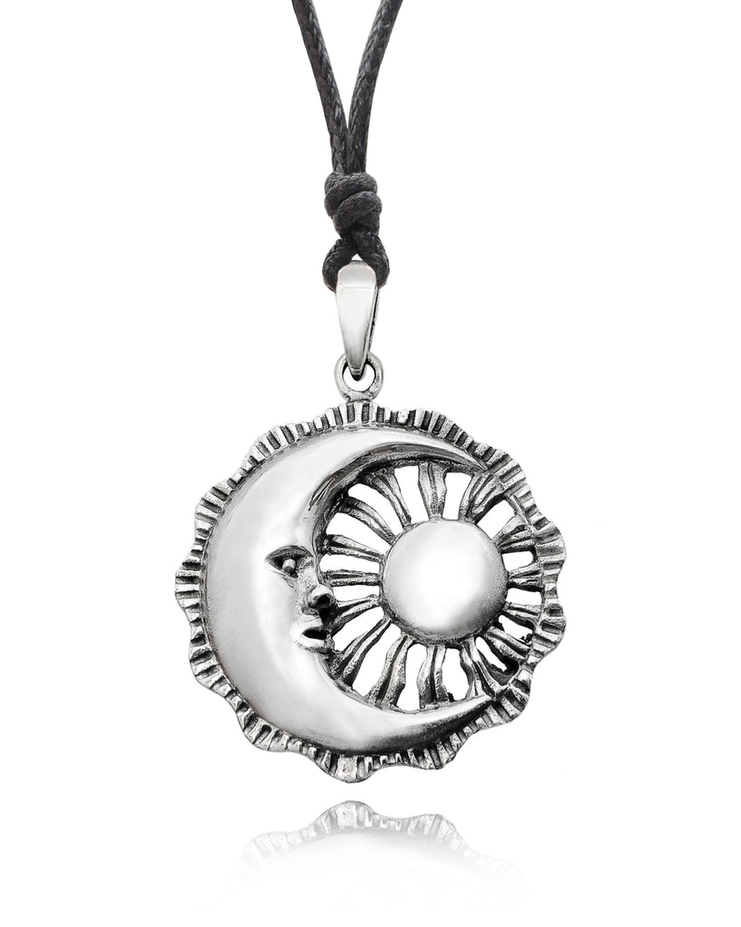 Sun Moon YinYang Runes Runic Sterling Silver Brass Pewter Necklace Pendant Jewelry