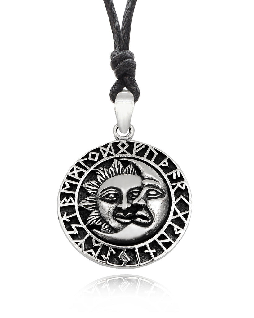 Sun Moon YinYang Runes Runic Sterling Silver Brass Pewter Necklace Pendant Jewelry