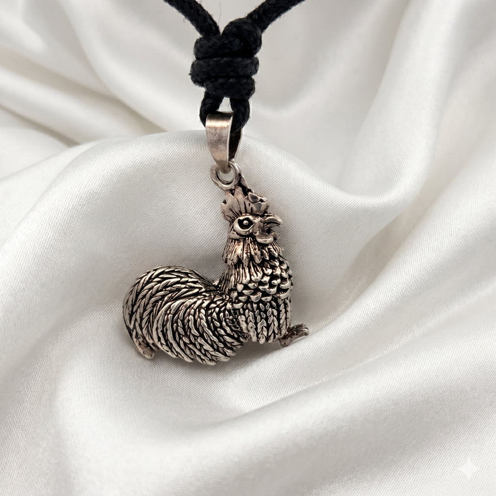 925 Sterling Silver Designer Textured Rooster Movement Pendant