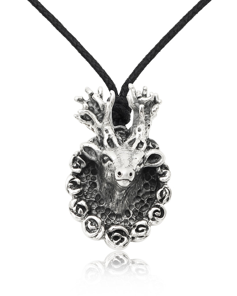 Deer With Round Rose Frame 92.5 Sterling Silver Pewter Brass Charm Necklace Pendant Jewelry