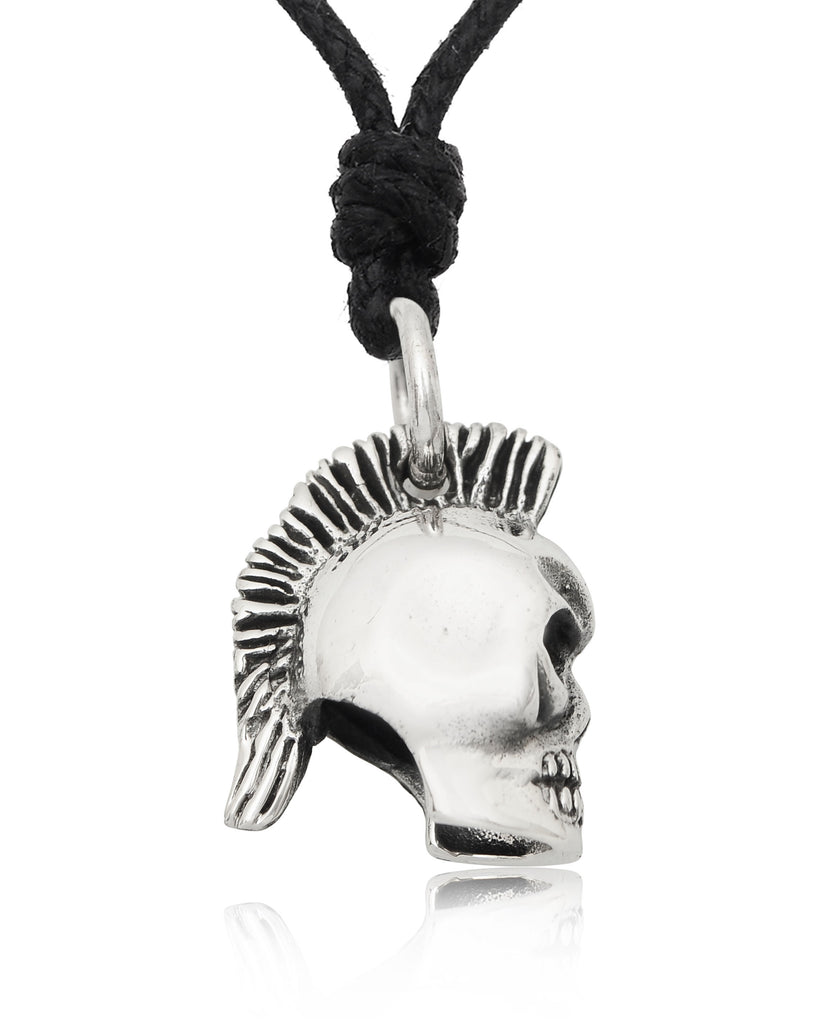 Skull Punk Mohawk 92.5 Sterling Silver Gold Brass Charm Necklace Pendant Jewelry