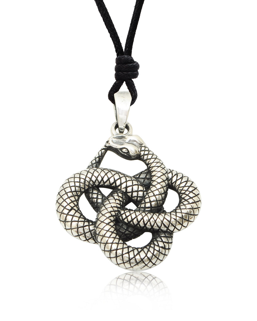Ouroboros Snake Lying 92.5 Sterling Silver Pewter Brass Charm Necklace Pendant Jewelry
