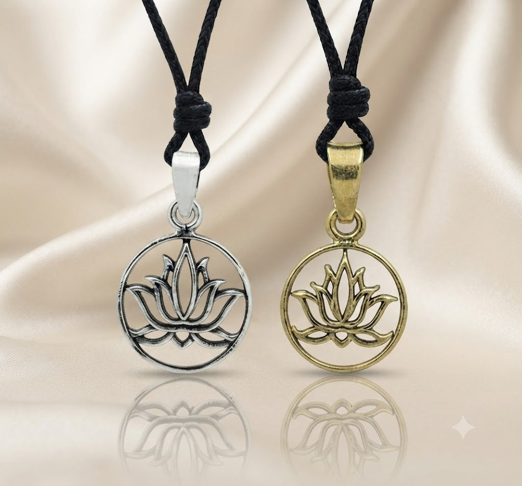 Lotus 92.5 Sterling Silver Pewter Brass Round Charm Necklace Pendant Jewelry