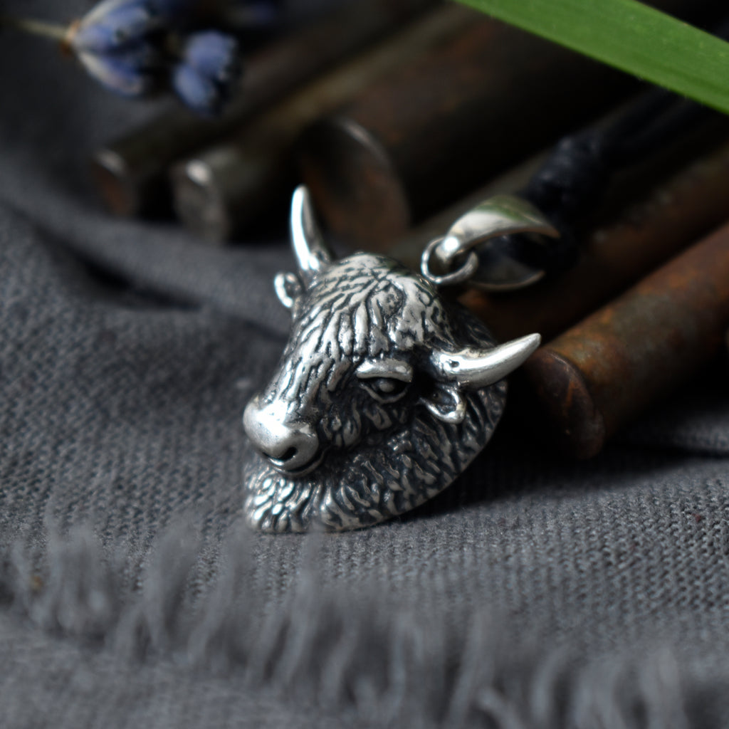 Bison Head 92.5 Sterling Silver Gold Brass Pendant Necklace Jewelry