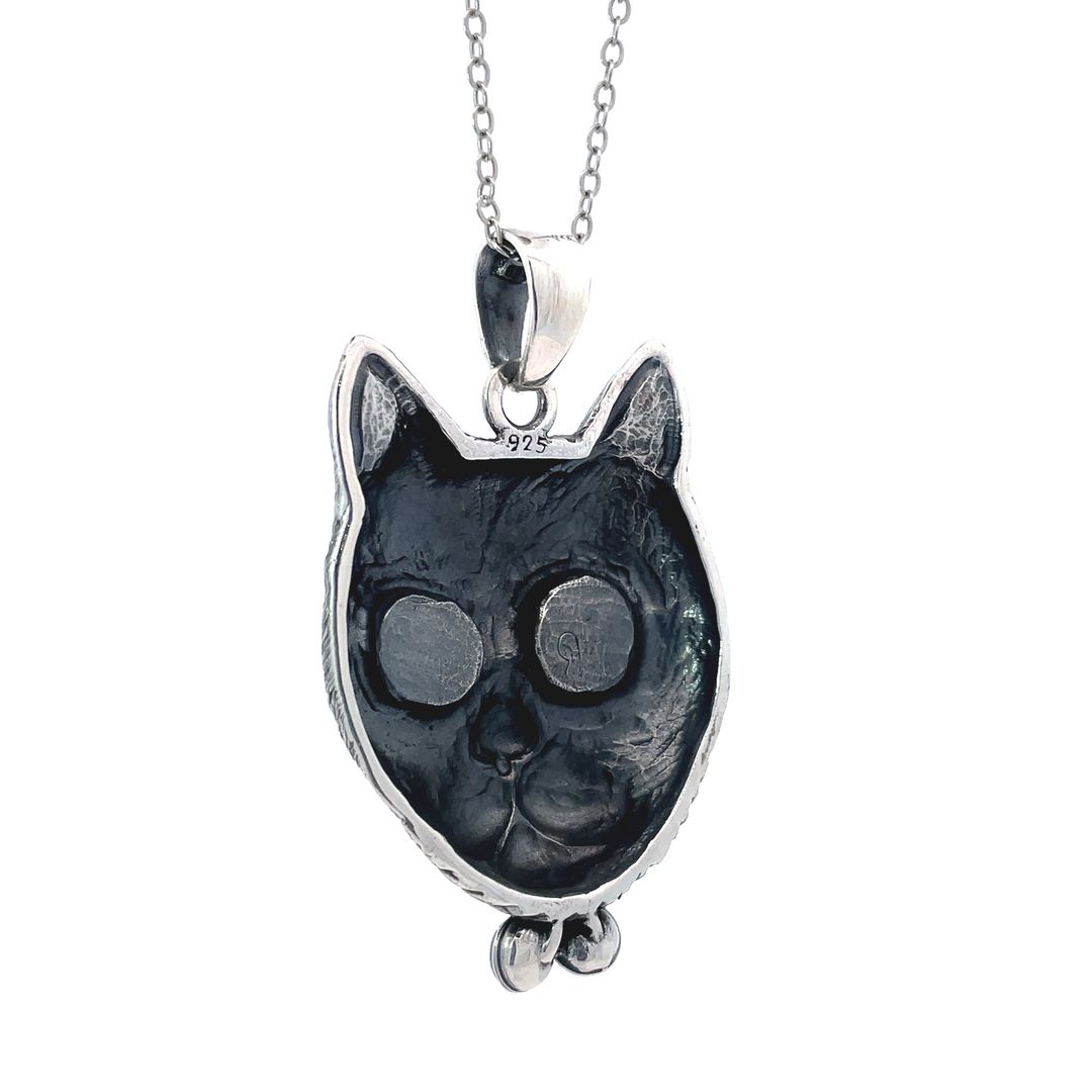 Gorgeous Cat Galaxy Eyes Large Size Sterling Silver Pendant Necklace