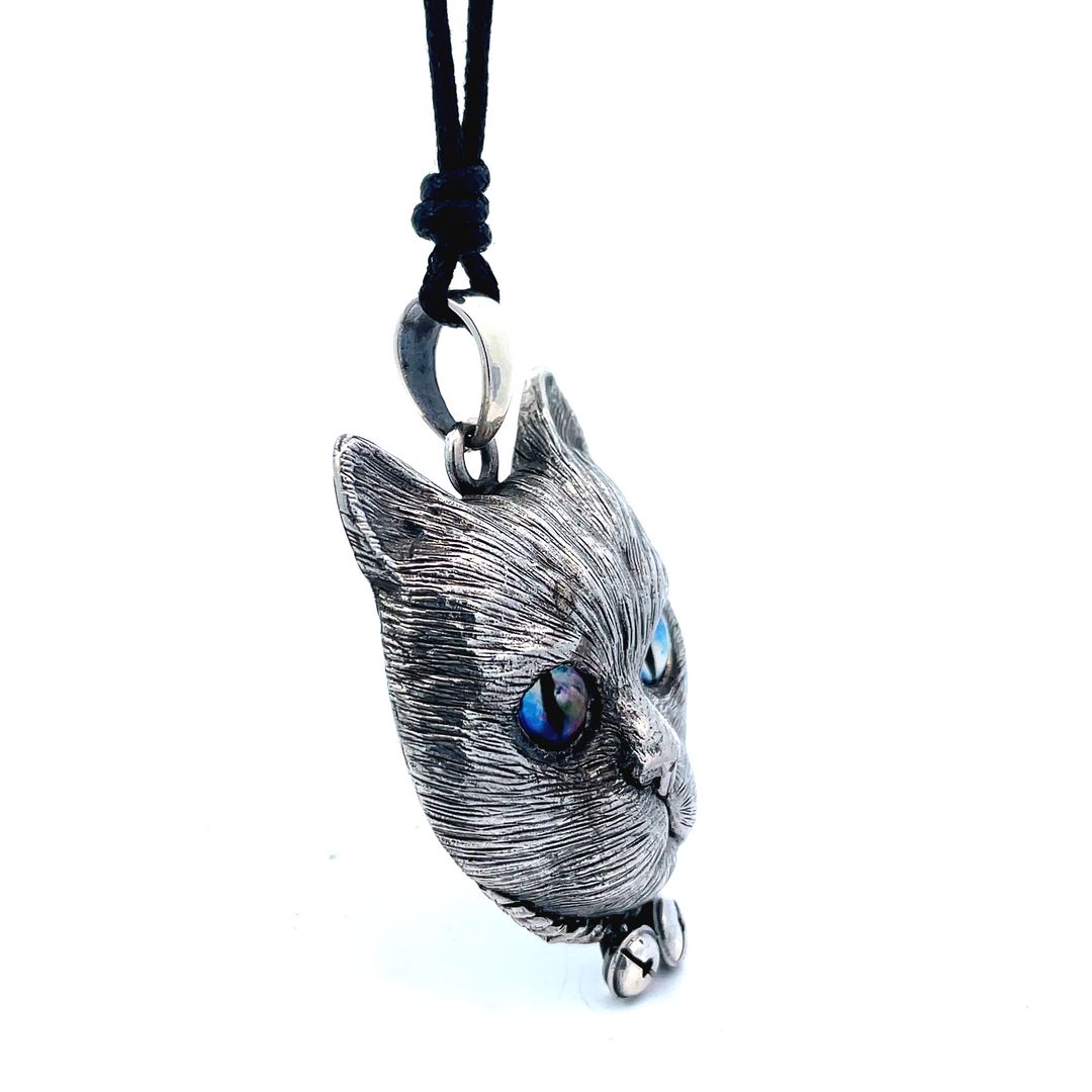 Gorgeous Cat Galaxy Eyes Large Size Sterling Silver Pendant Necklace