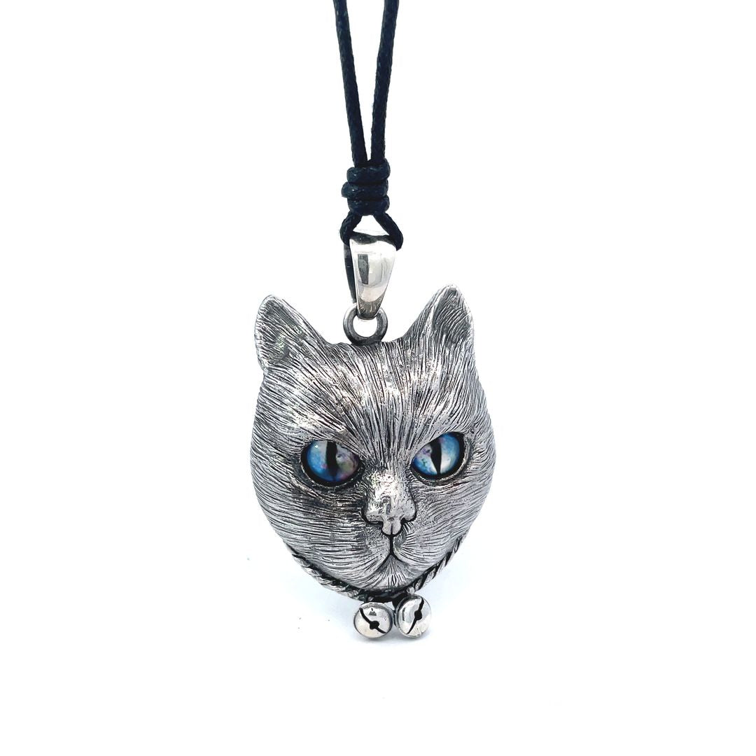 Gorgeous Cat Galaxy Eyes Large Size Sterling Silver Pendant Necklace