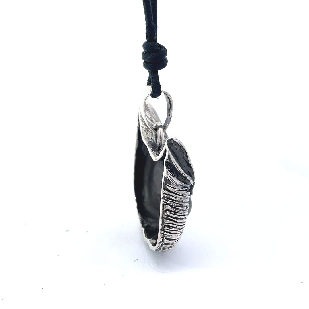 Vintage Gothic Owl Blue Eyes Large Size Sterling Silver Pendant Necklace