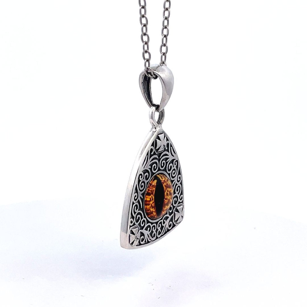 Stone Pattern Triangle Demon Eye Sterling Silver Gold Brass Pendant Necklace