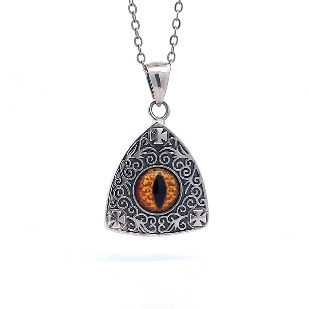 Stone Pattern Triangle Demon Eye Sterling Silver Gold Brass Pendant Necklace